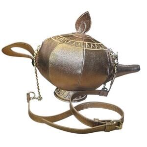 Disney Loungefly Stitch Shoppe Aladdin Genie Lamp Crossbody Purse Bag Gold